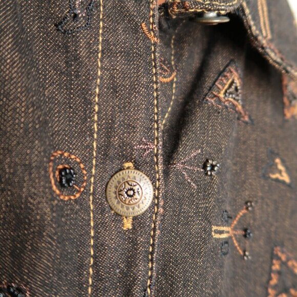 Chico’s Brown Denim Jean Jacket Anniversary Collection Silk Lined Women's Medium - Picture 4 of 13